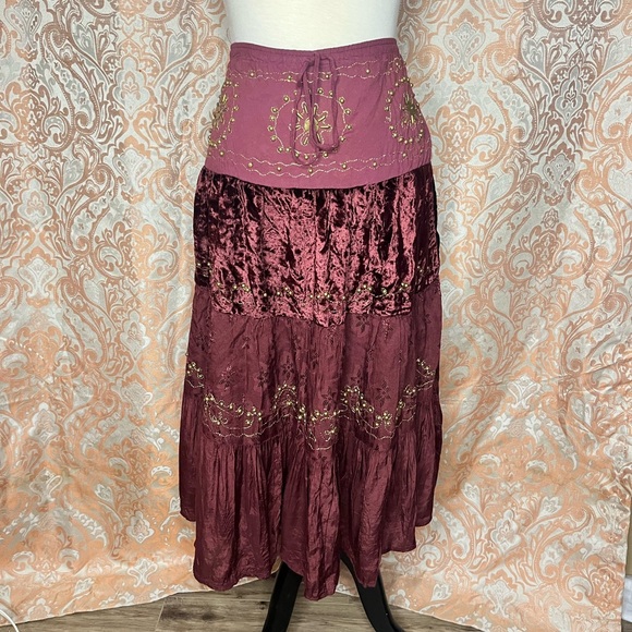 Whimsigoth Boho Velvet Beaded Maxi Slirt - Picture 1 of 3